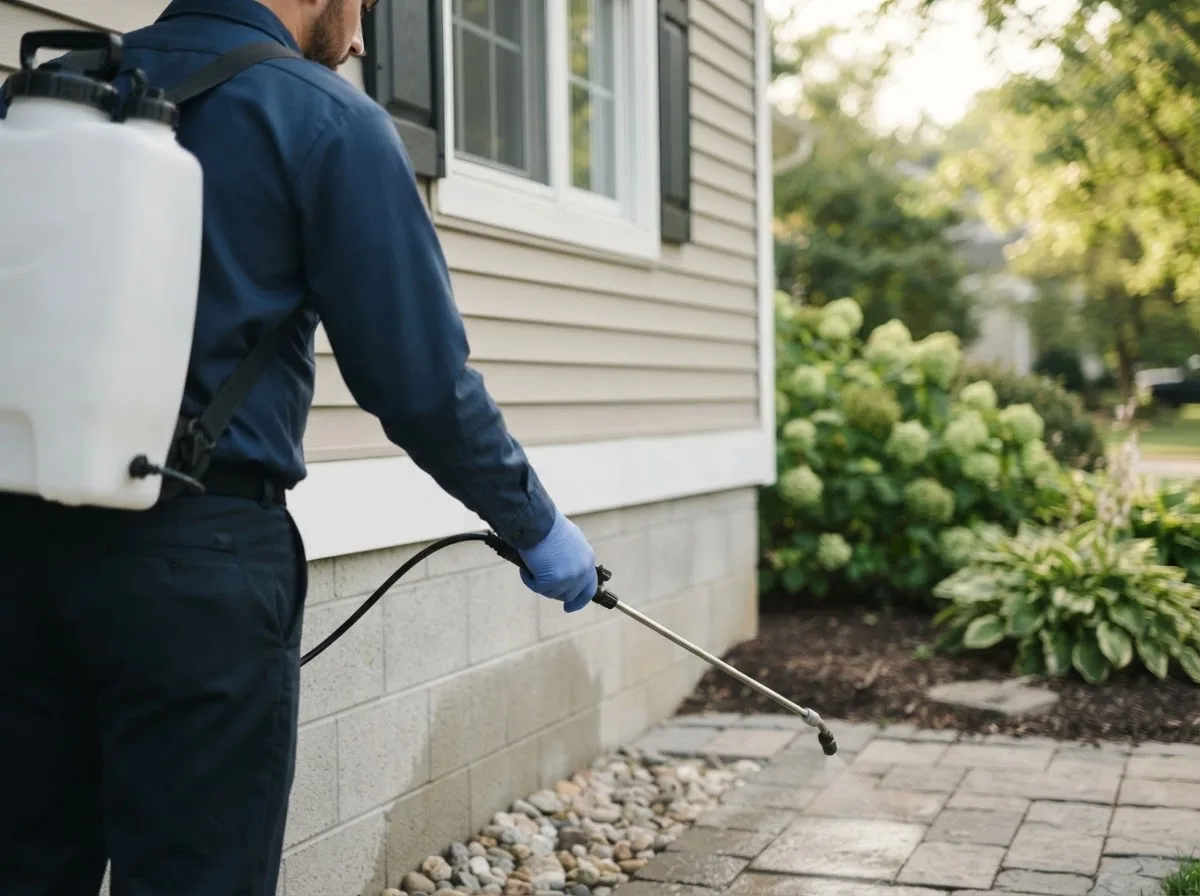 Pest control technician inspecting a home in Andover, ME